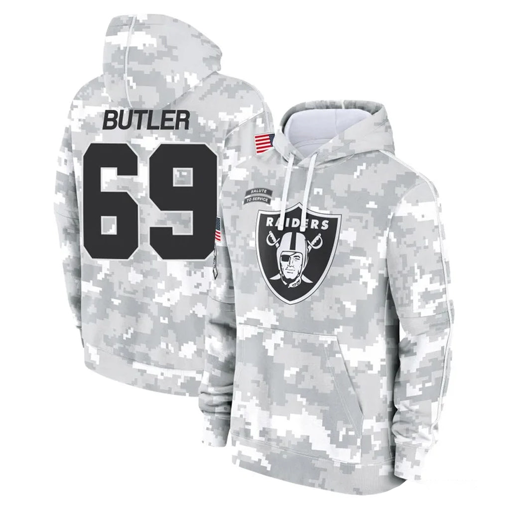 LV.Raiders #69 Adam Butler Player Arctic Camo Salute to Service Hoodies Limited Game Gdoa Stitched Jerseys