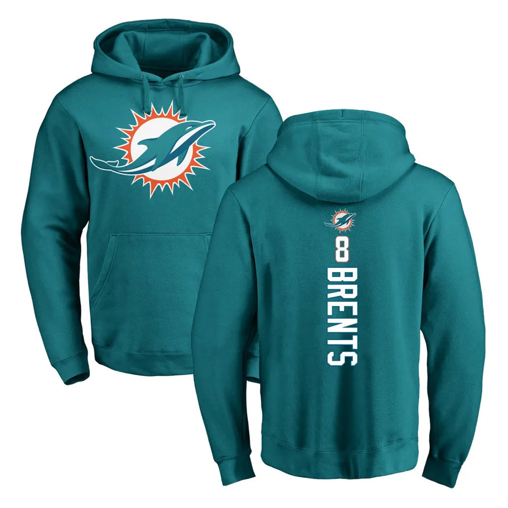 M.Dolphins #8 JuJu Brents Player Aqua LOGO Pullover Hoodies Limited Gdoa Stitched Jerseys