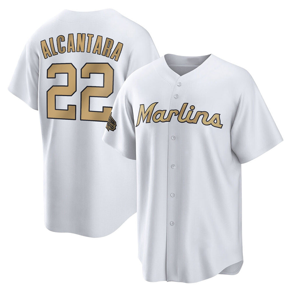 M.Marlins #22 Sandy Alcantara Player Gold  Home Game Fdoa Stitched Jerseys