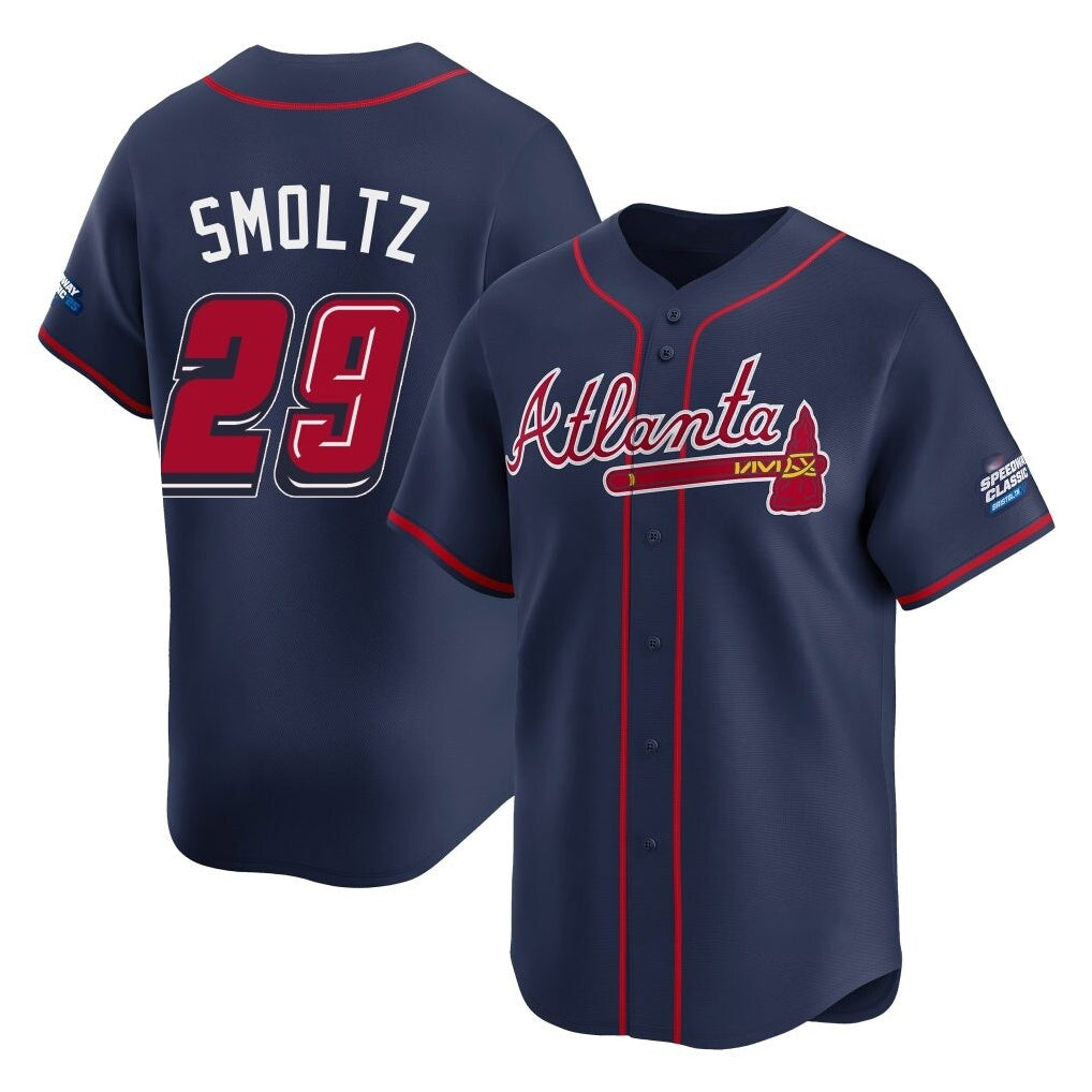 A.Braves #29 John Smoltz Player Navy 2025 Speedway Classic Home Game Gdoa Stitched Jerseys