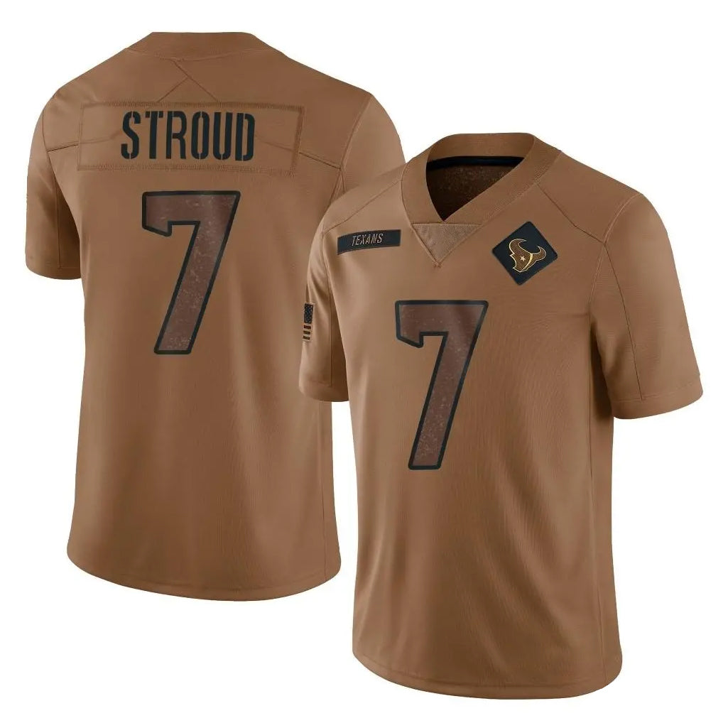 H.Texans #7 CJ Stroud Player Brown Salute To Service Limited Gdoa Stitched Jerseys