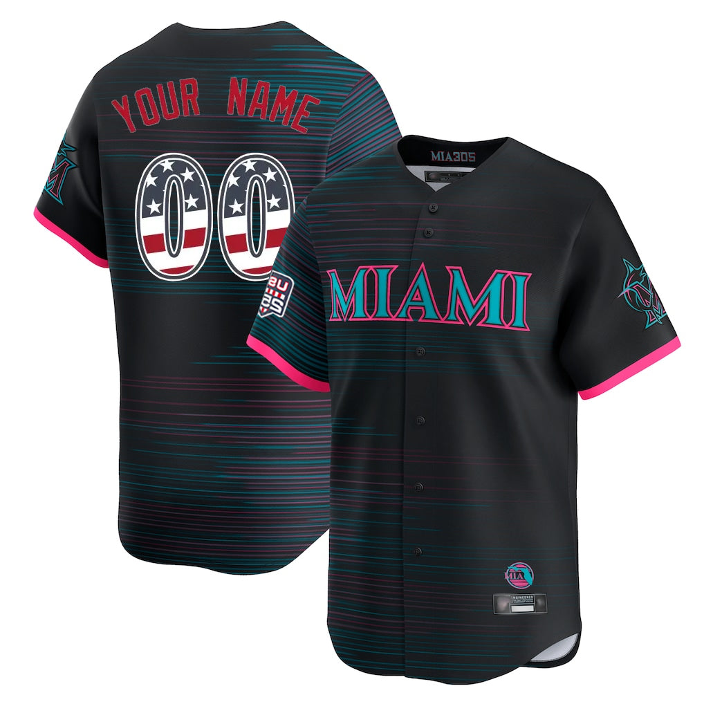 Custom M.Marlins Black City Connect USA 250 Fourth of July Limited Home Game Any Name & Number Gdoa Stitched Jerseys