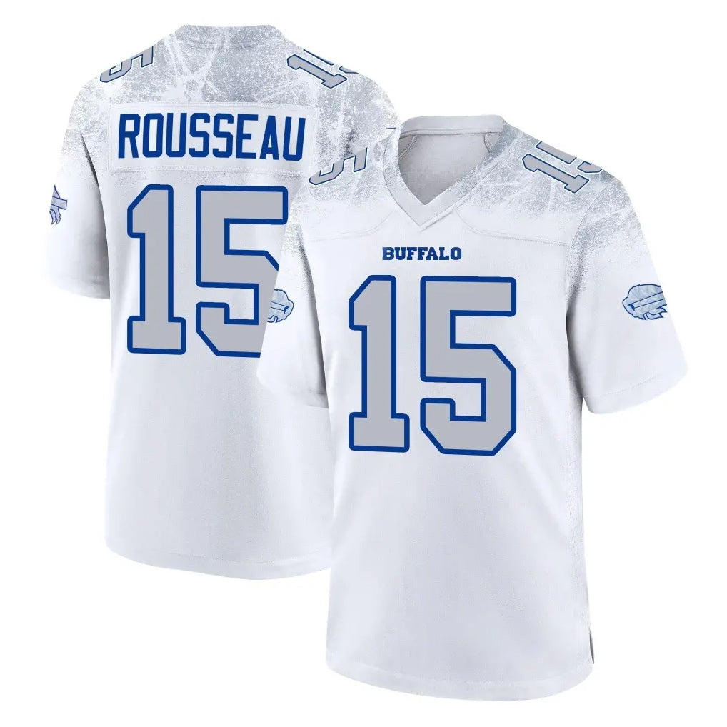 B.Bills #15 Greg Rousseau Player White Rivalries Collection Game Gdoa Stitched Jerseys
