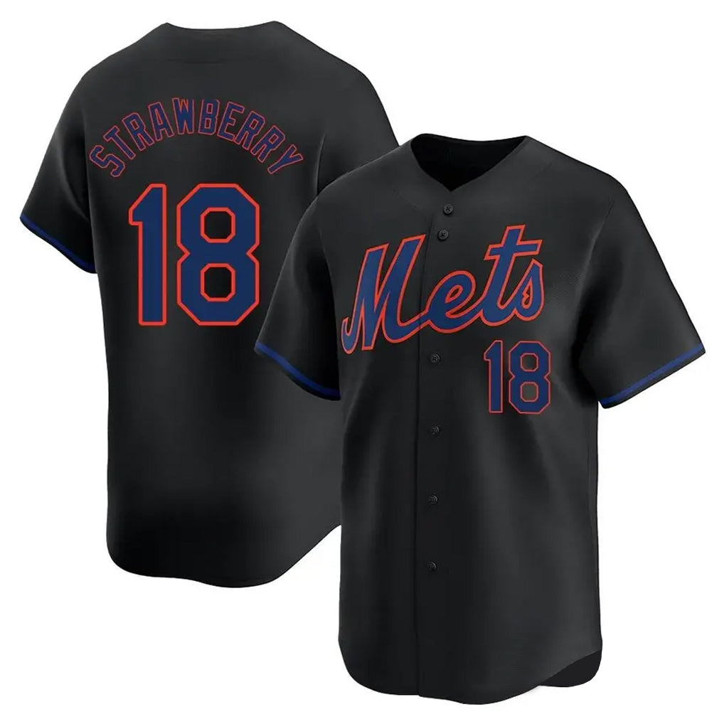 NY.Mets #18 Darryl Strawberry Player Black Alternate Home Limited Fdoa Stitched Jerseys