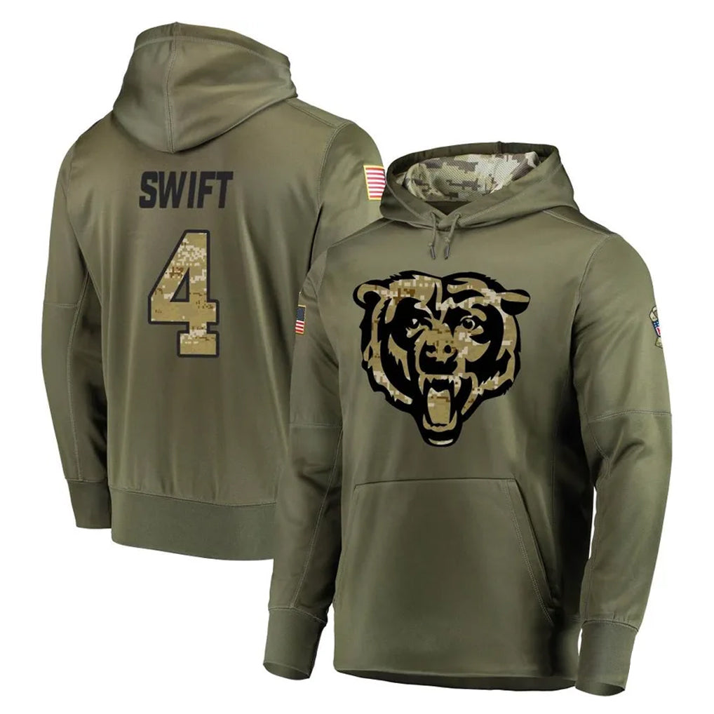 C.Bears #4 D'Andre Swift Player Olive Salute to Service Pullover Hoodies Home Game Gdoa Stitched Jerseys