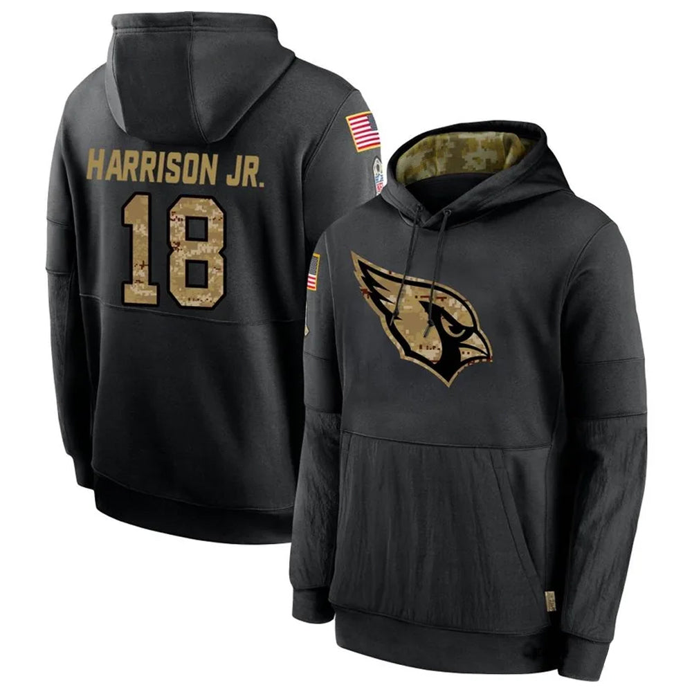 A.Cardinals #18 Marvin Harrison Jr. Player Black Salute to Service Hoodies Gdoa Stitched Jerseys