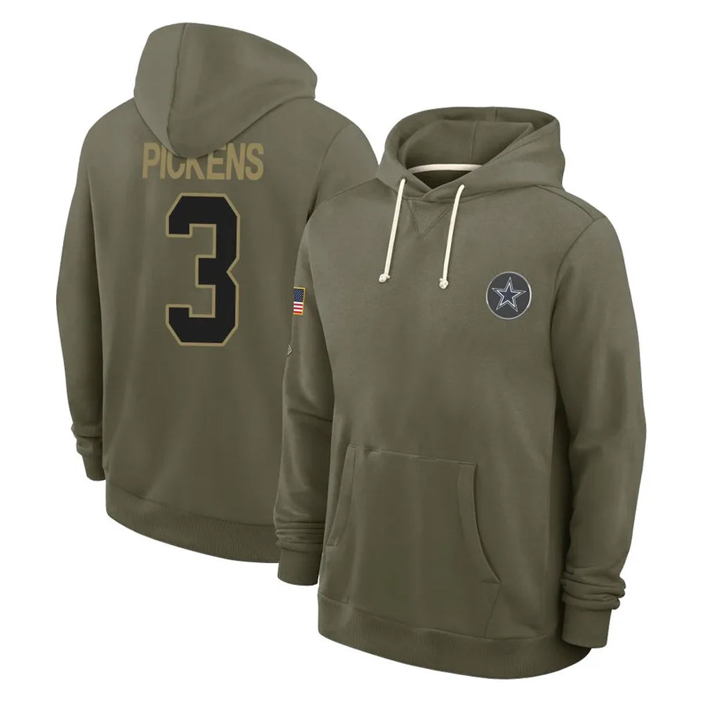 D.Cowboys #3 George Pickens Player Olive Salute to Service Pullover Hoodies Limited Gdoa Stitched Jerseys