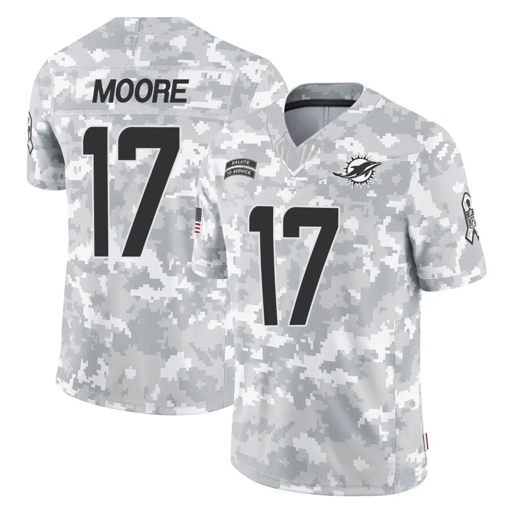 M.Dolphins #17 Trey Moore Player Arctic Camo Salute To Service Limited Game Gdoa Stitched Jerseys