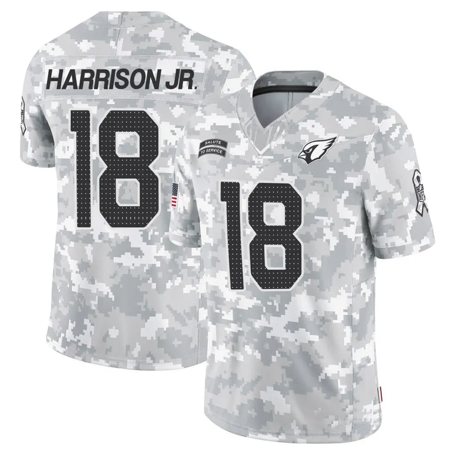 A.Cardinals #18 Marvin Harrison Jr. Player Camo Salute to Service Limited Gdoa Stitched Jerseys