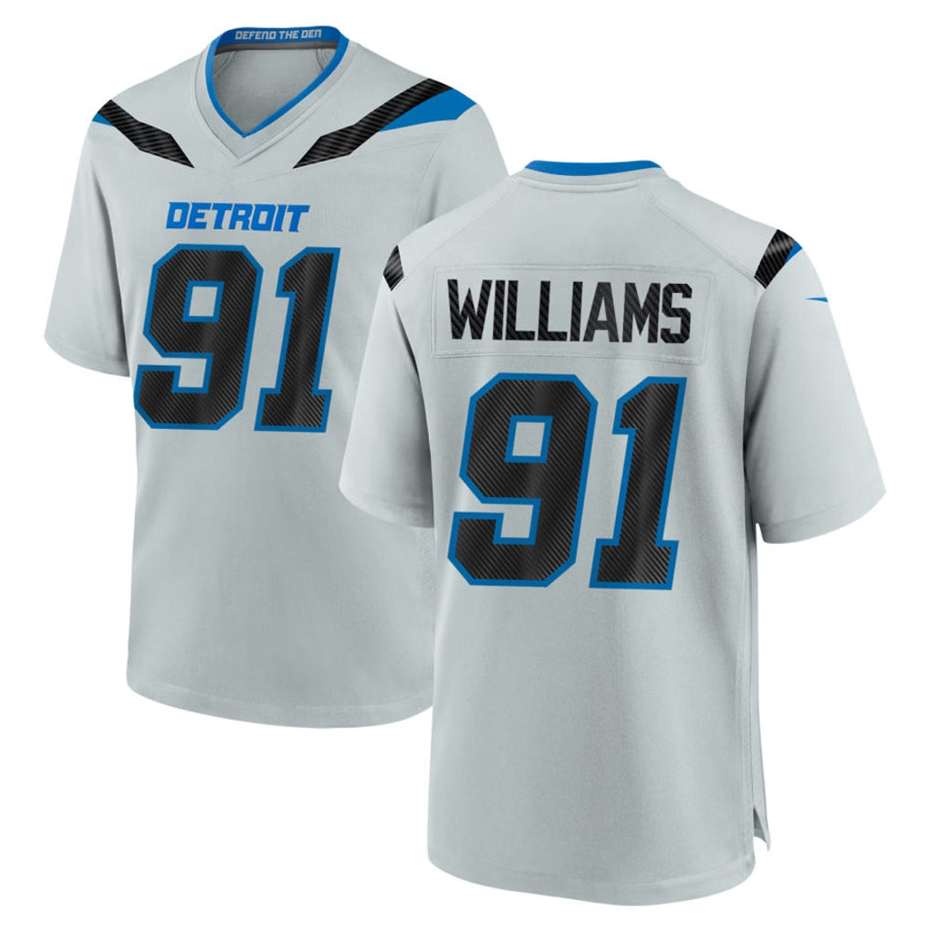 D.Lions #91 Tyleik Williams Player Silver 2026 Rivalries Collection Home Game Gdoa Stitched Jerseys