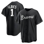 A.Braves #1 Ozzie Albies player Black&White Replica Stitched Jerseys