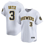 M.Brewers #3 Joey Ortiz Player White Stripes Home Limited Game Fdoa Stitched Jerseys