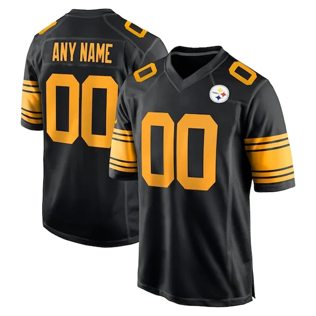 Custom P.Steelers Black Color Rush Home Game Any Name & Numbers Gdoa Stitched Jerseys
