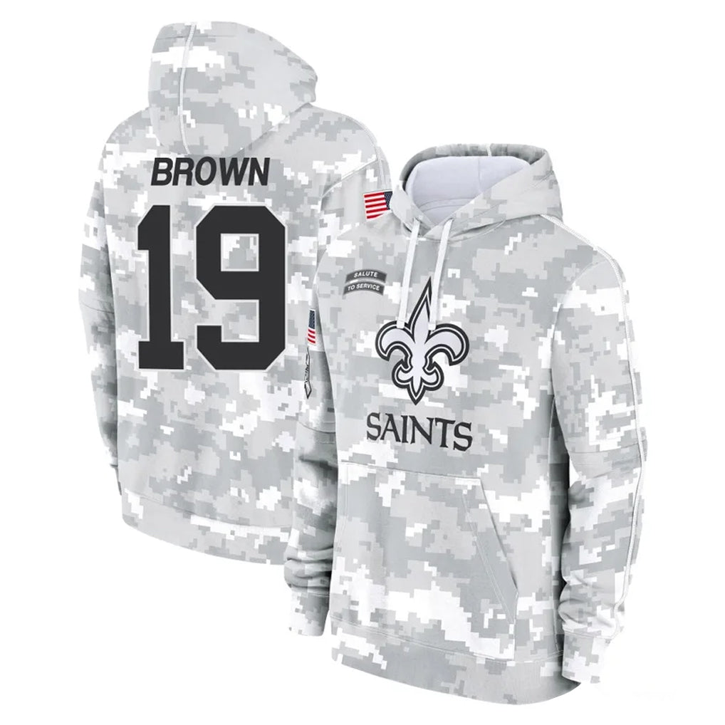 NO.Saints #19 Barion Brown Player Arctic Camo Salute to Service Pullover Hoodies Limited Game Gdoa Stitched Jerseys