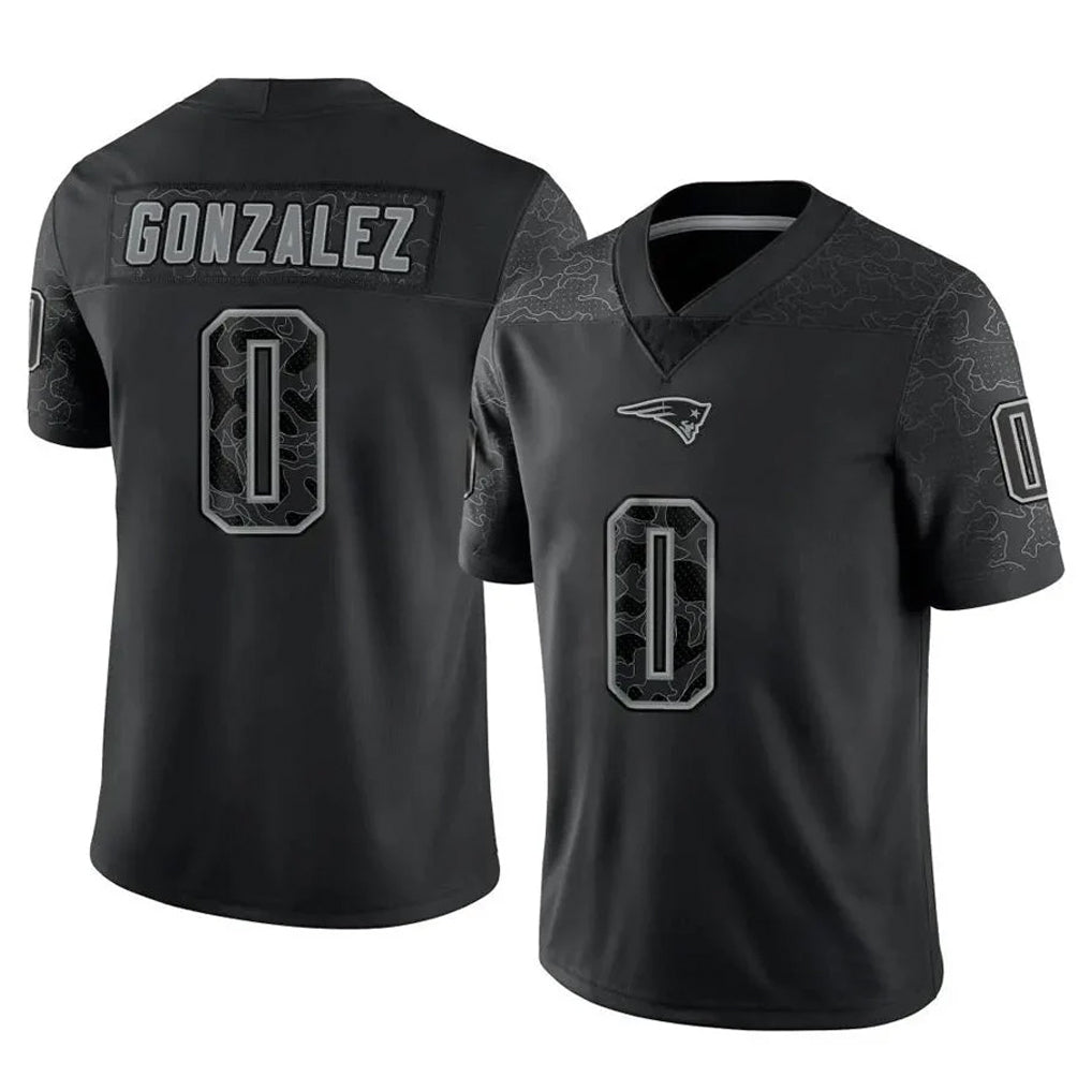 NE.Patriots #0 Christian Gonzalez Player Black Reflective LImited Home Game Gdoa Stitched Jerseys
