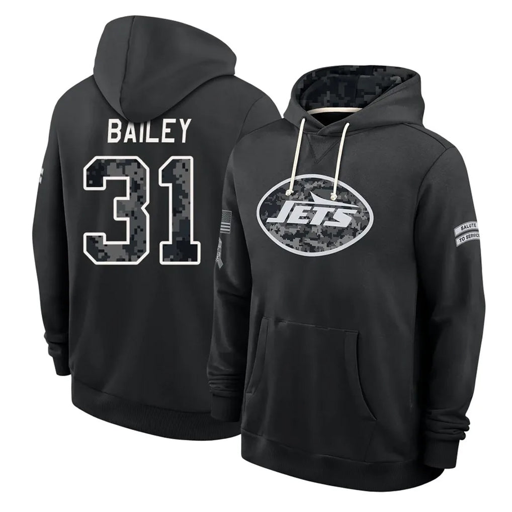 NY.Jets #31 David Bailey Player 2026 Black Logo Pullover Hoodies Limited Game Gdoa Stitched Jerseys
