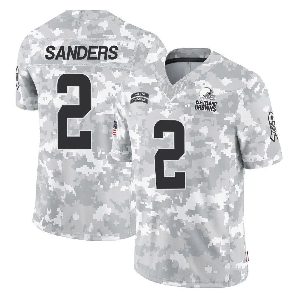 C.Browns #2 Shedeur Sanders Player Arctic Camo Salute to Service Limited Home Game Gdoa Stitched Jerseys
