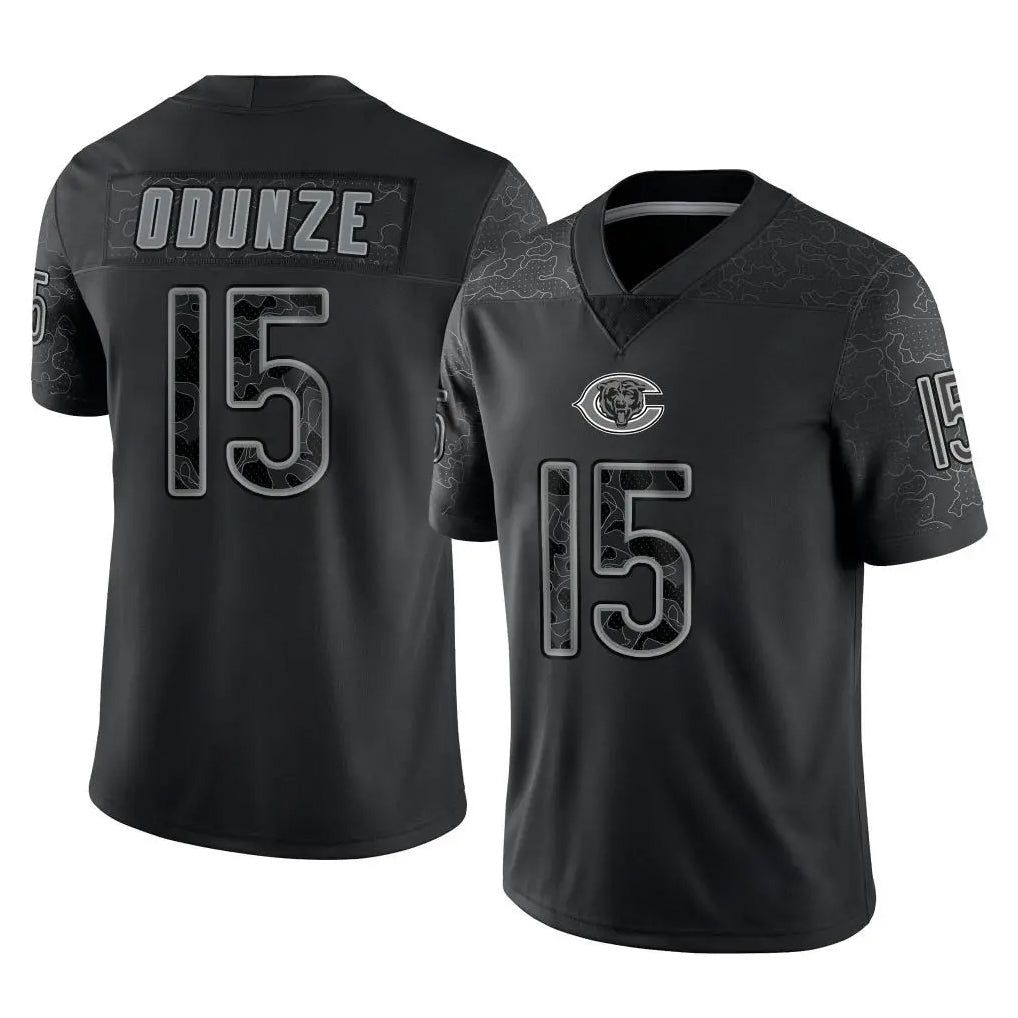 C.Bears #15 Rome Odunze Player Black REFLECTIVE Limited Game Gdoa Stitched Jerseys