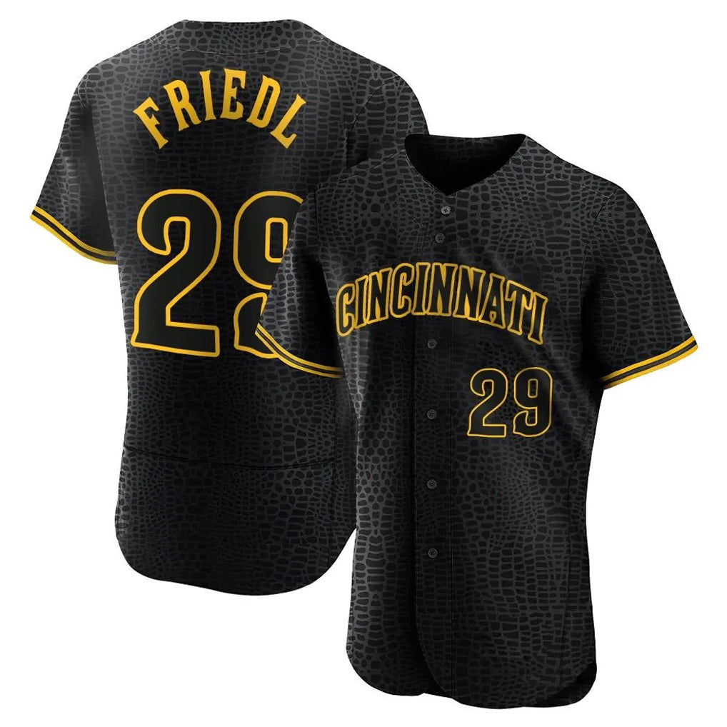 C.Reds #29 TJ Friedl Player Black Snake Skin City Limited Elite Home Gdoa Stitched Jerseys