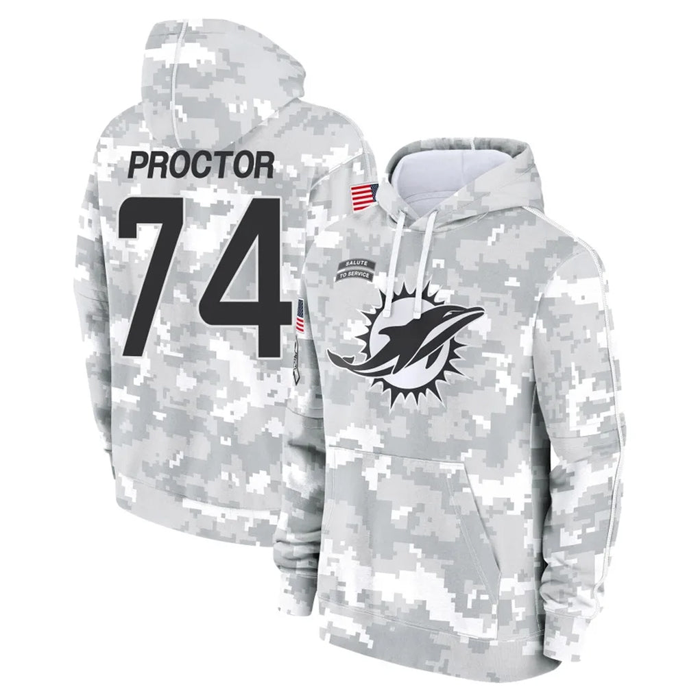 M.Dolphins #74 Kadyn Proctor Player Arctic Camo Salute to Service Hoodies Limited Game Gdoa Stitched Jerseys