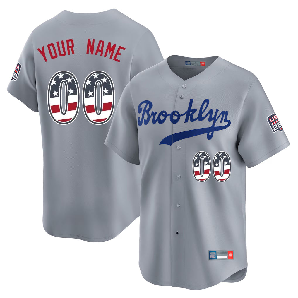 Custom LA.Dodgers Gray USA 250 Fourth of July Limited Home Game Any Name & Number Gdoa Stitched Jerseys