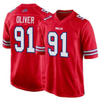 B.Bills #91 Ed Oliver Player Red Home Game Gdoa Stitched Jerseys