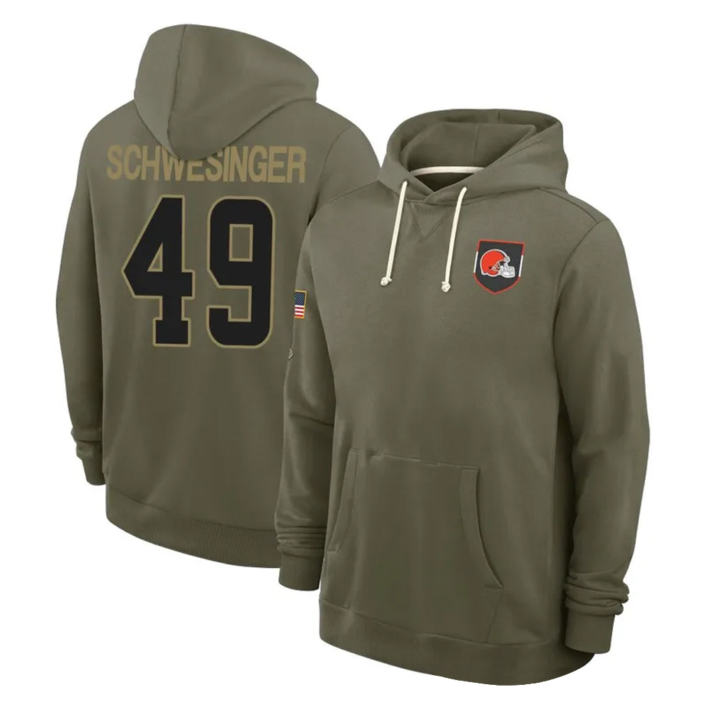 C.Browns #49 Carson Schwesinger Player Olive Salute to Service Pullover Hoodies Limited Gdoa Stitched Jerseys