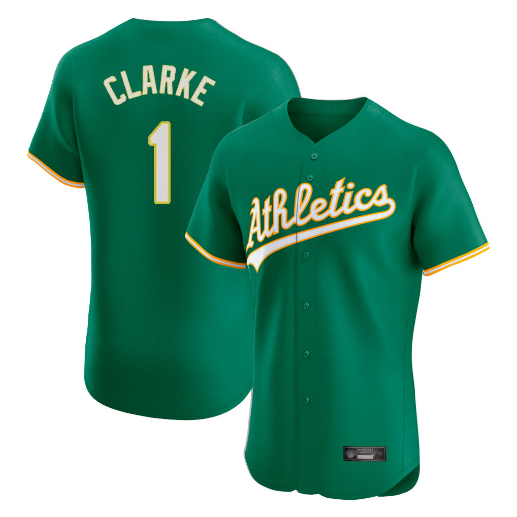 Athletics #1 Denzel Clarke Player Kelly Green Limited Elite Home Game Gdoa Stitched Jerseys