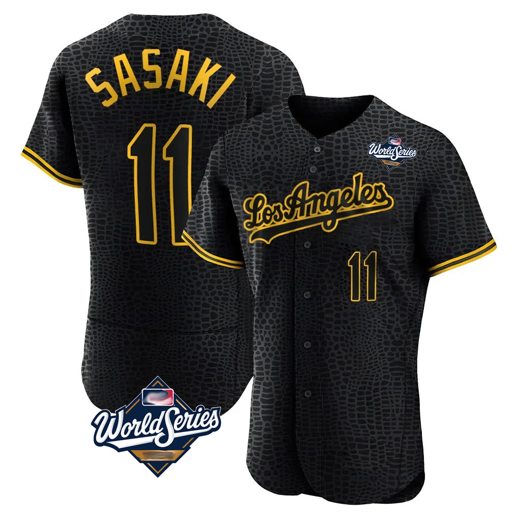 LA.Dodgers #11 Roki Sasaki Player Black World Series Snake Skin City Limited Elite Home Fdoa Stitched Jerseys