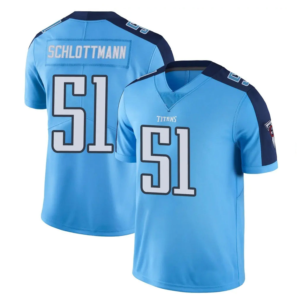 T.Titans #51 Austin Schlottmann Player Light Blue Limited Color Rush Home Game Gdoa Stitched Jerseys