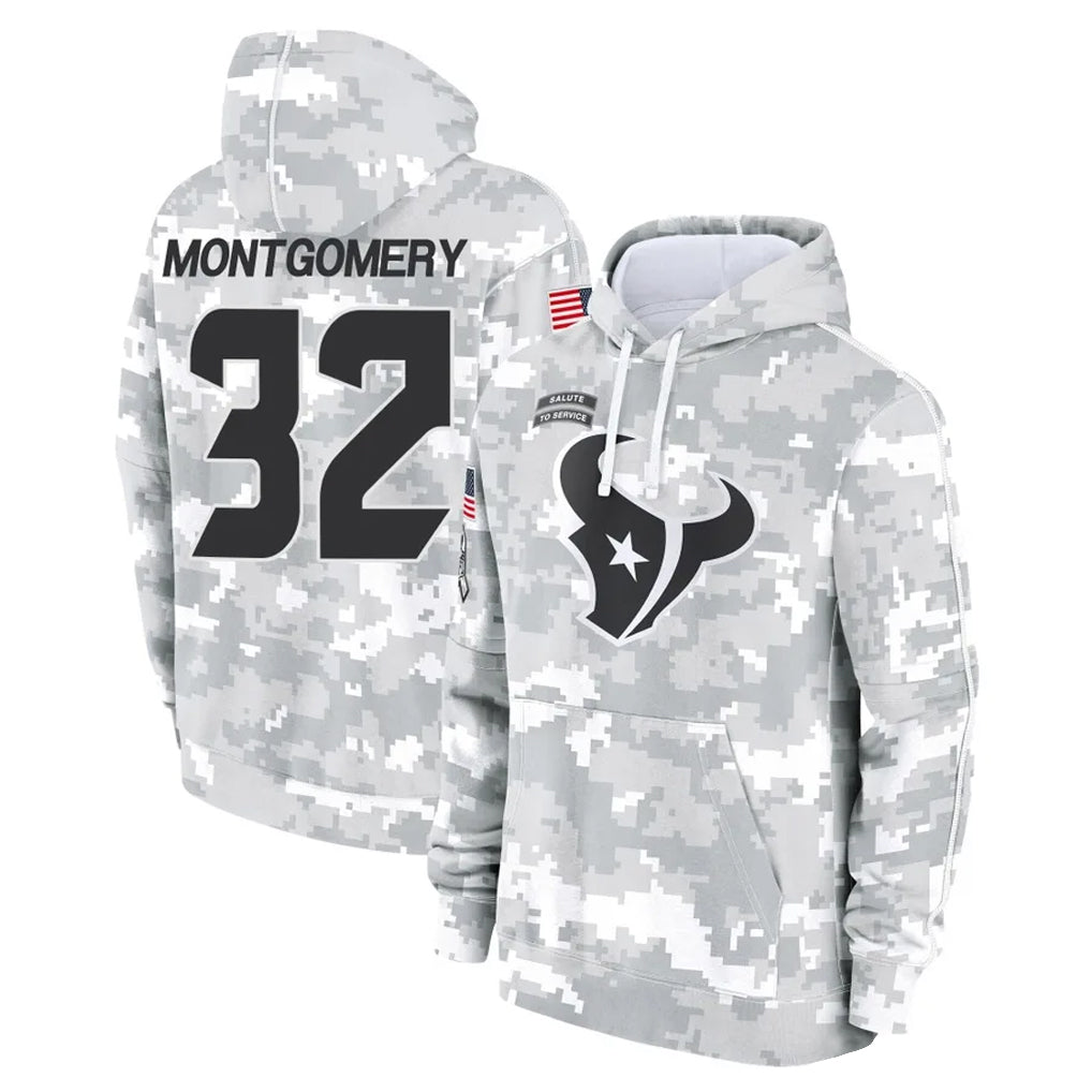 H.Texans #32 David Montgomery Player Arctic Camo Salute to Service Hoodies Limited Game Gdoa Stitched Jerseys