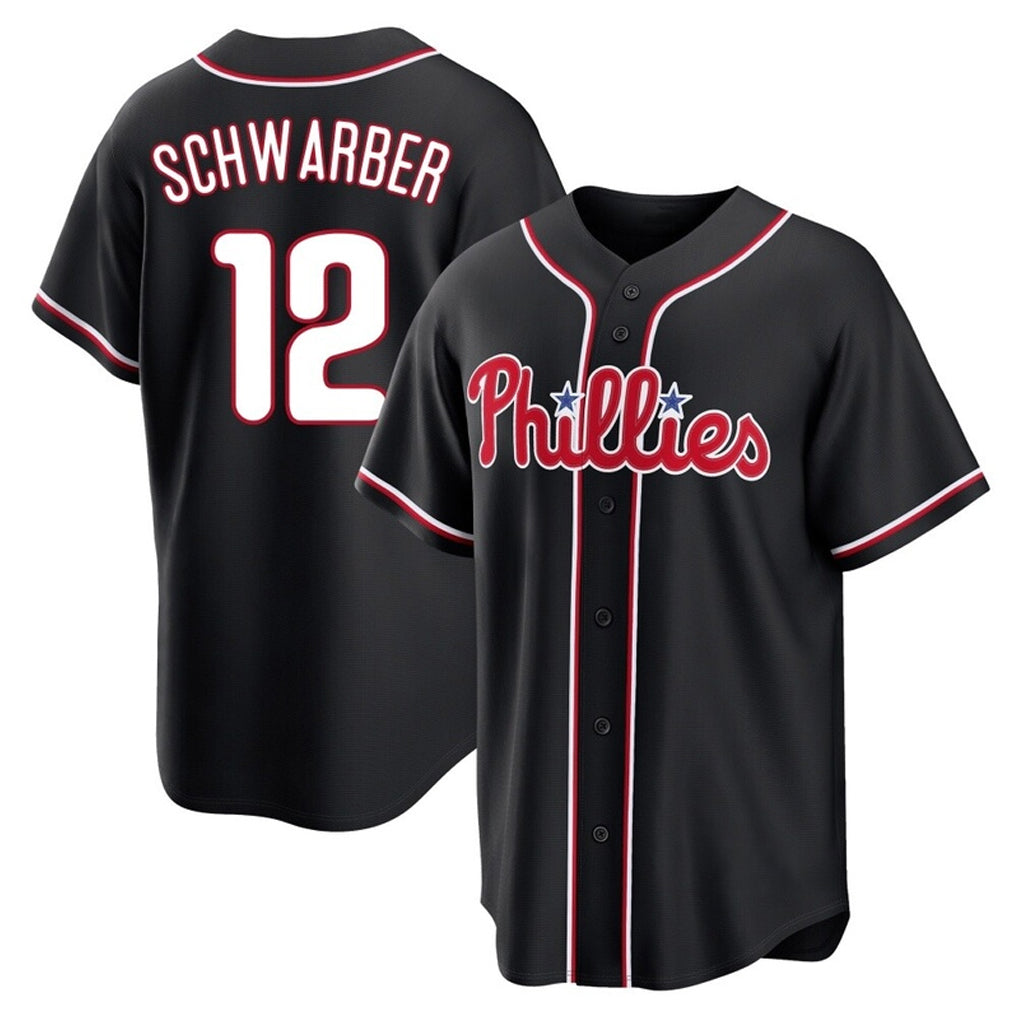 P.Phillies #12 Kyle Schwarber Player Black Fashion Out Home Game Fdoa Stitched Jerseys