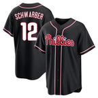 P.Phillies #12 Kyle Schwarber Player Black Fashion Out Home Game Fdoa Stitched Jerseys