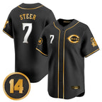 C.Reds #7 Spencer Steer Player Black-Gold Vapor Premier Limited Home Gdoa Stitched Jerseys