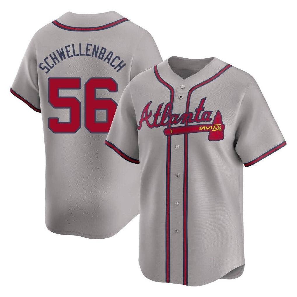 A.Braves #56 Spencer Schwellenbach Player Gray Limited Home Game Gdoa Stitched Jerseys