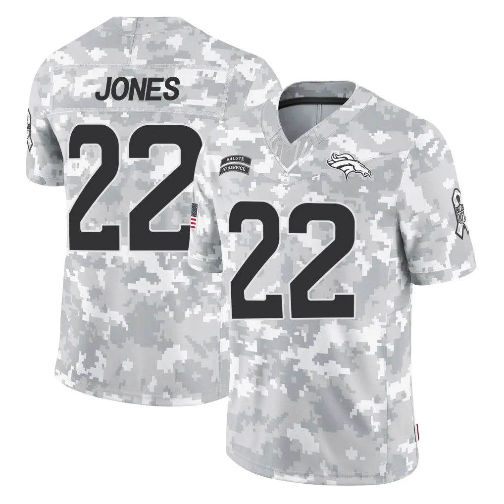 D.Broncos #22 Brandon Jones Player Arctic Camo Salute To Service Limited Gdoa Stitched Jerseys