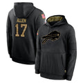 B.Bills #17 Josh Allen Player Black Salute to Service Hoodies Hame Gdoa Stitched Jerseys