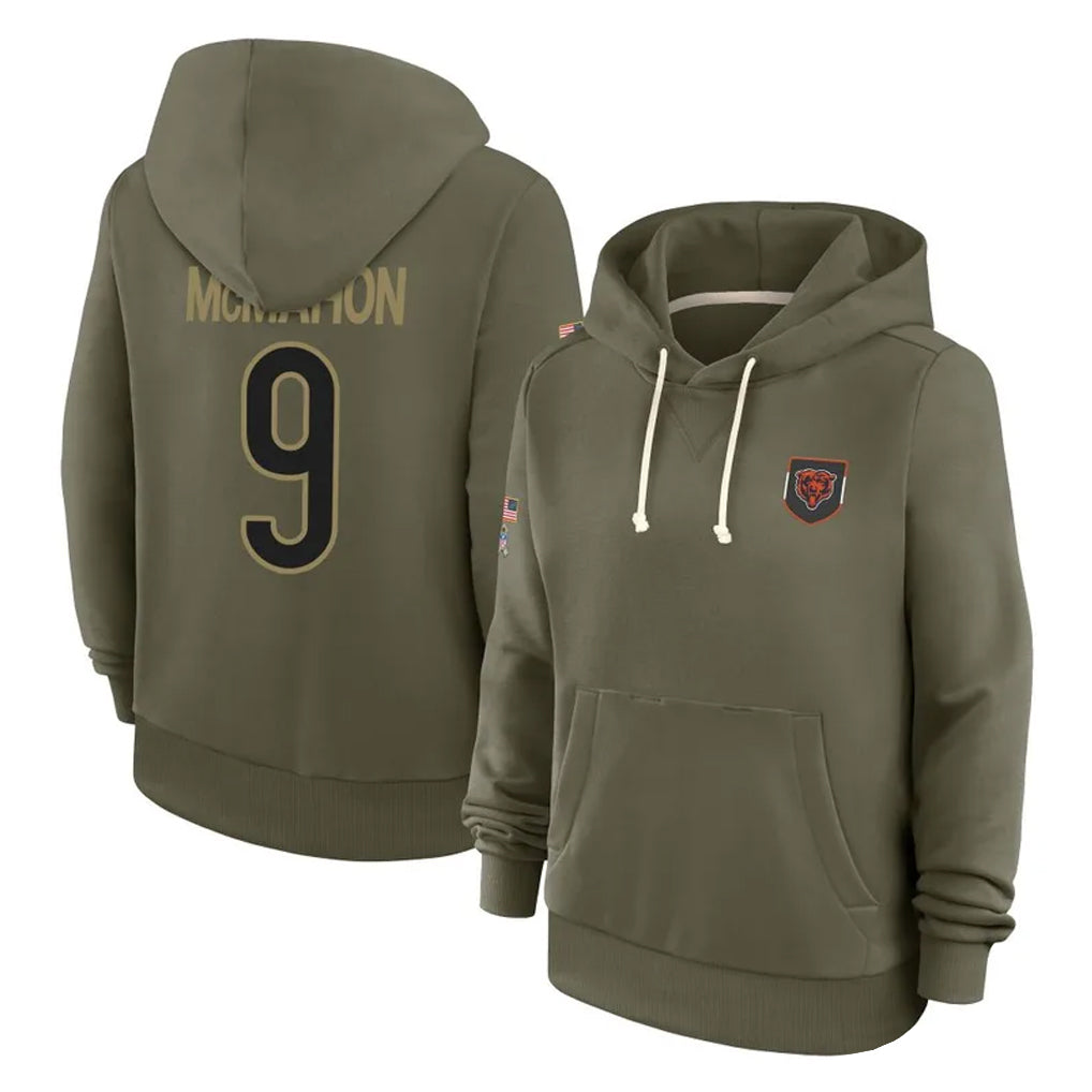 C.Bears #9 Jim McMahon Player Olive Salute to Service Pullover Hoodies Limited Gdoa Stitched Jerseys