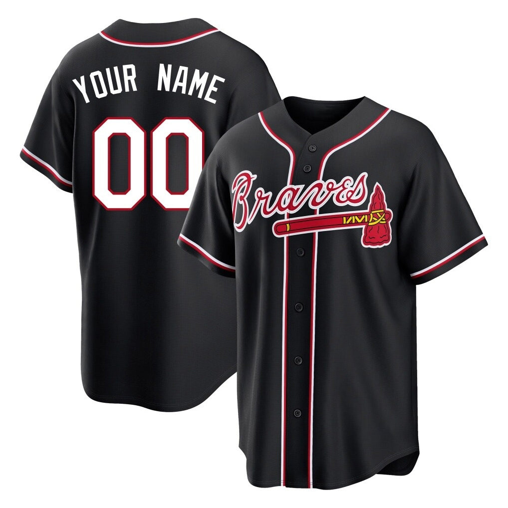 Custom A.Braves Black Fashion Out Game Any Name & Number Gdoa Stitched Jerseys