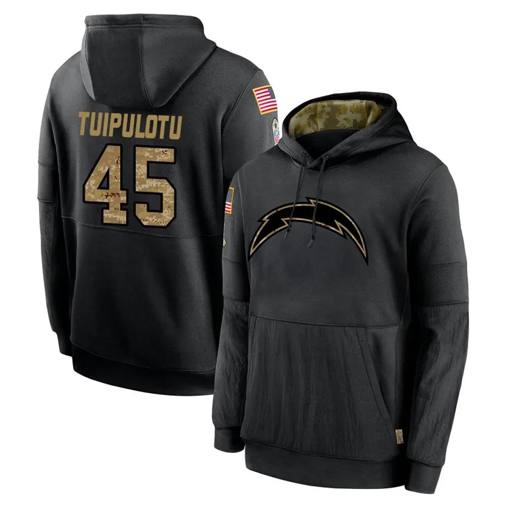 LA.Chargers #45 Tuli Tuipulotu Player Black Salute to Service Hoodies Limited Game Gdoa Stitched Jerseys
