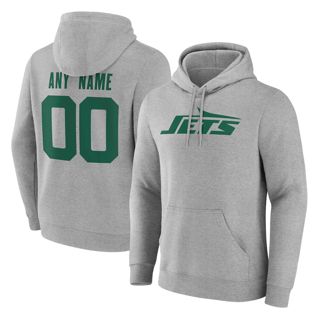 Custom NY.Jets Gray LOGO Pullover Hoodies Limited Game Any Name & Numbers Gdoa Stitched Jerseys