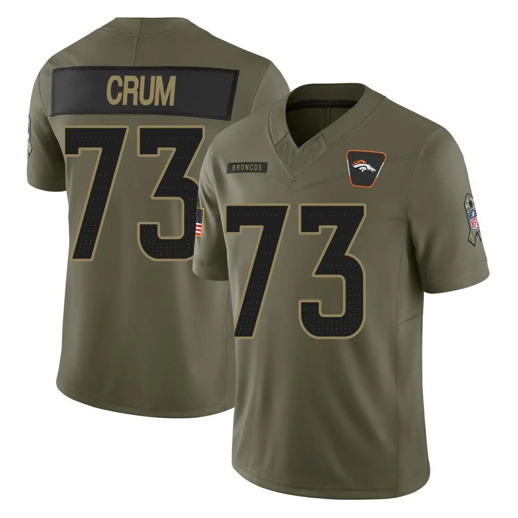 D.Broncos #73 Frank Crum Player Olive 2025 Salute To Service Limited Home Game Gdoa Stitched Jerseys