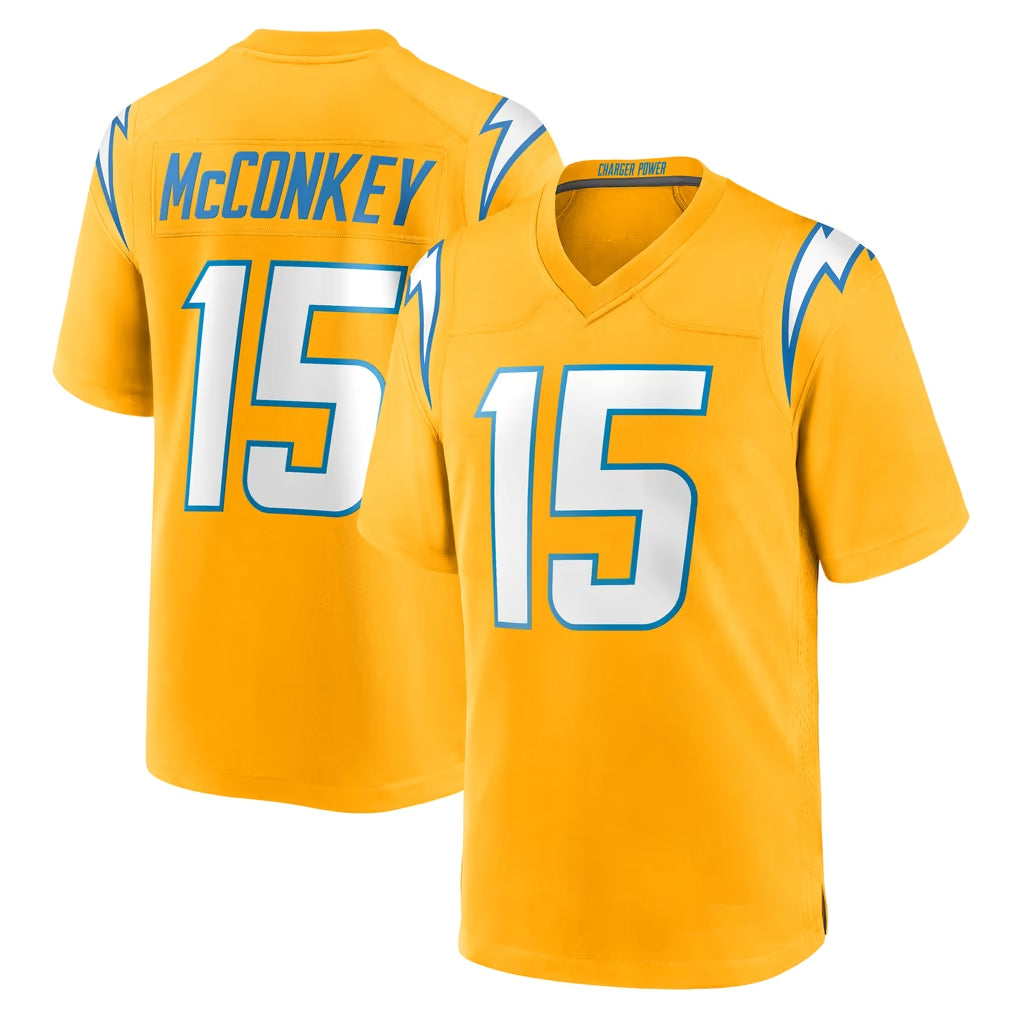 LA.Chargers #15 Ladd McConkey Player Gold Home Game Gdoa Stitched Jerseys