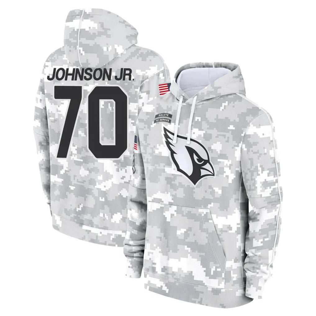 A.Cardinals #70 Paris Johnson Jr. Player Arctic Camo Limited Salute to Service Pullover Hoodies Game Gdoa Stitched Jerseys