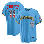 M.Brewers #11 Jackson Chourio Player Light Blue USA 250 Fourth of July Limited Elite Home Game Gdoa250Ys Stitched Jerseys