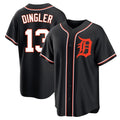 D.Tigers #13 Dillon Dingler Player Black Fashion Out Home Game Gdoa Stitched Jerseys