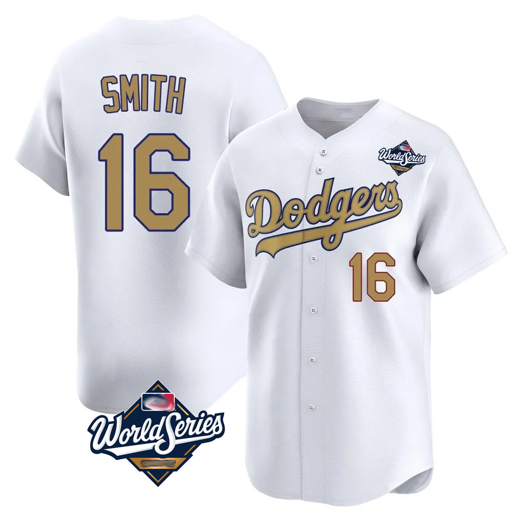 LA.Dodgers #16 Will Smith Player Gold World Series Collection Limited Home Fdoa Stitched Jerseys