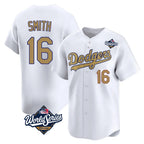 LA.Dodgers #16 Will Smith Player Gold World Series Collection Limited Home Fdoa Stitched Jerseys