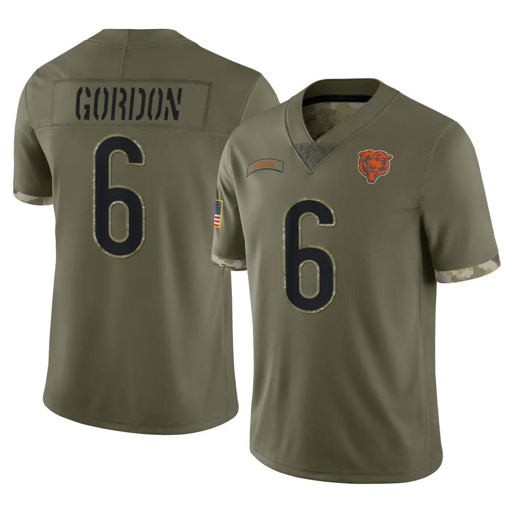 C.Bears #6 Kyler Gordon Player Olive Salute to Service Limited Game Gdoa Stitched Jerseys