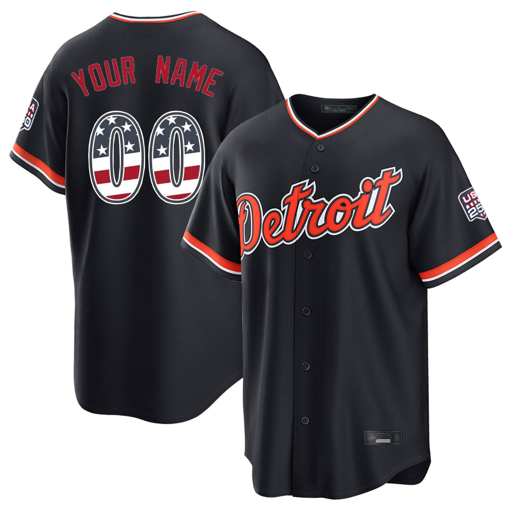 Custom D.Tigers Navy USA 250 Fourth of July Home Game Any Name & Number Gdoa Stitched Jerseys